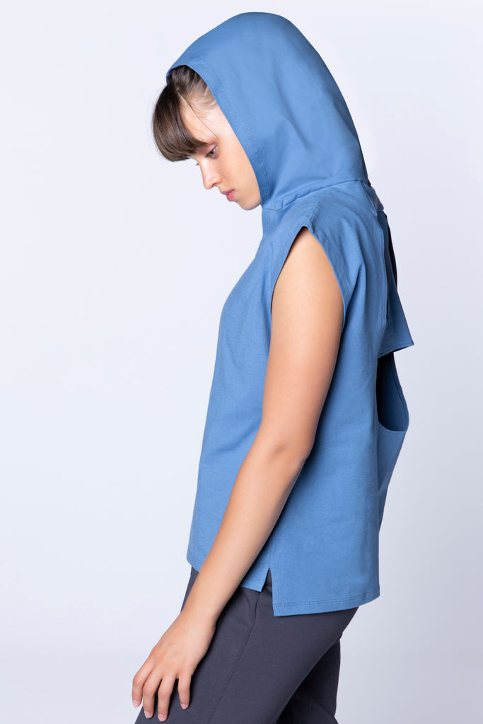 CUT-OUT HOODIE-BLUE