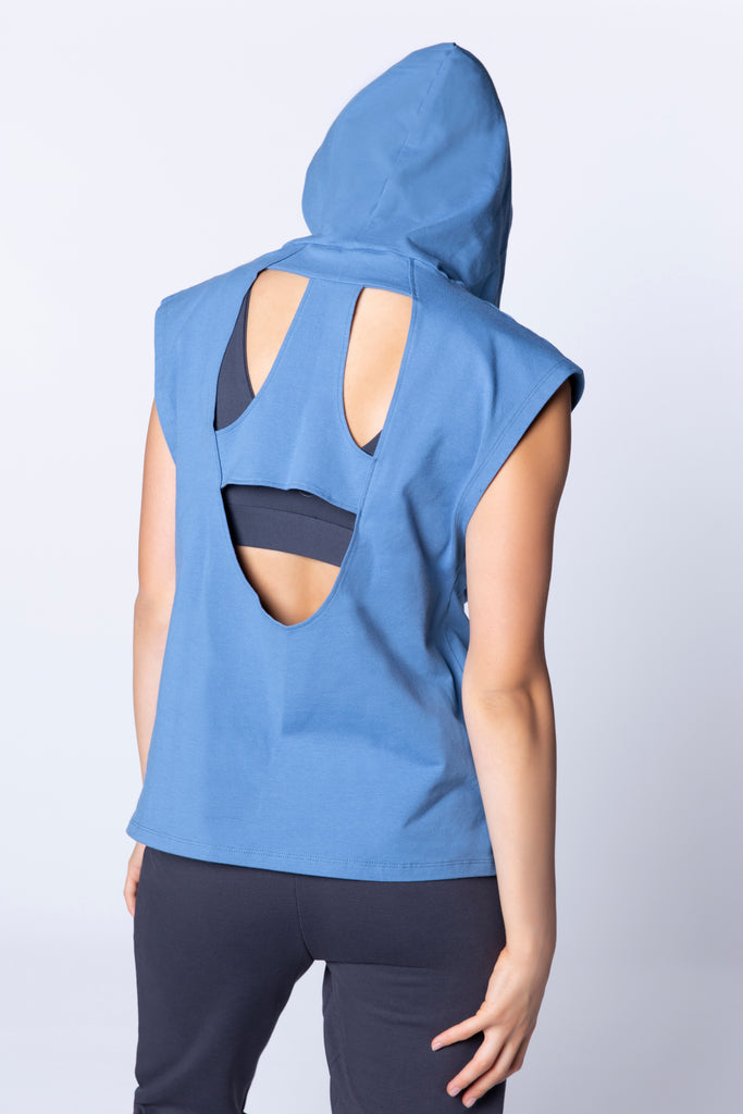 CUT-OUT HOODIE-BLUE